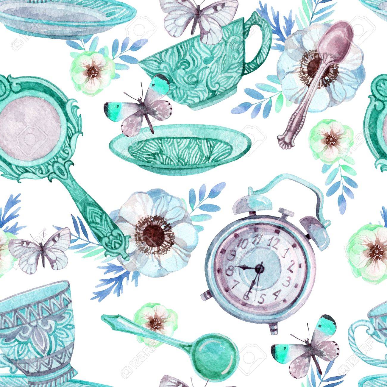 水彩紅茶シームレス パターン スプーン 鏡 目覚まし時計 花 蝶と水彩紅茶カップ背景 ビクトリア朝様式の食器でお茶 手描きの設計図 の写真素材 画像素材 Image 水彩紅茶シームレス パターン スプーン 鏡 目覚まし時計 花 蝶と水彩紅茶カップ背景 ビクトリア朝様式の食器でお茶 手描きの設計図 の写真素材 画像素材 Image
