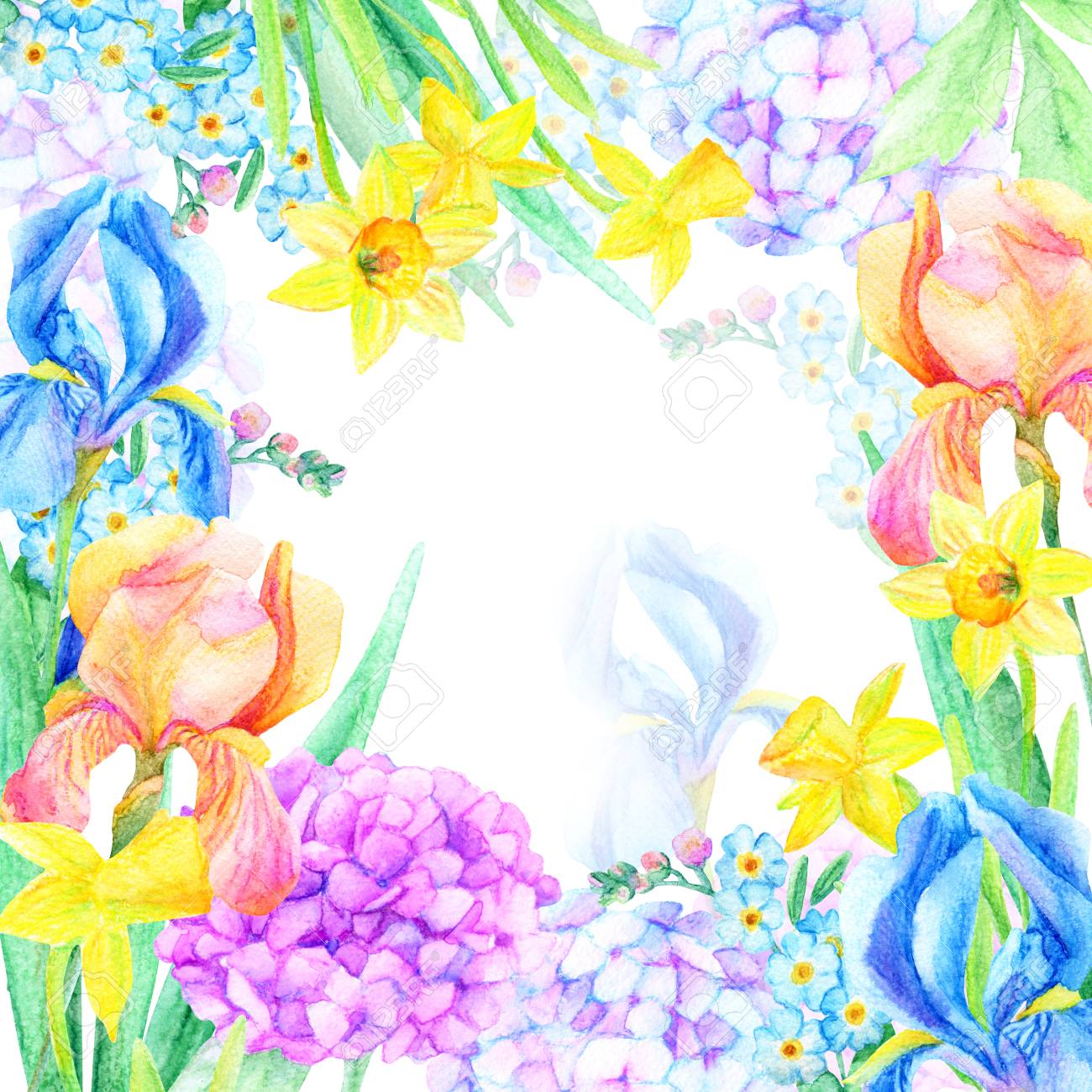 春の背景 水彩の花カード 花が咲くとグリーティング カード 手描きのイラスト の写真素材 画像素材 Image