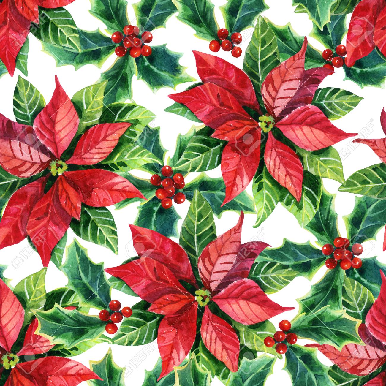 Beautiful Christmas seamless pattern with poinsettia flowers, red