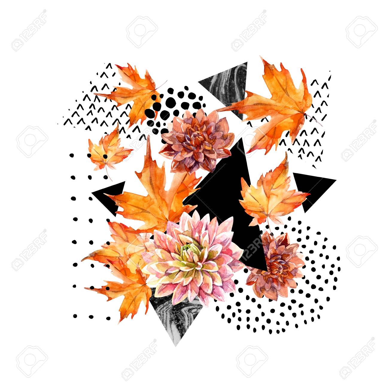 Autumn Watercolor Floral Arrangement Background With Flowers