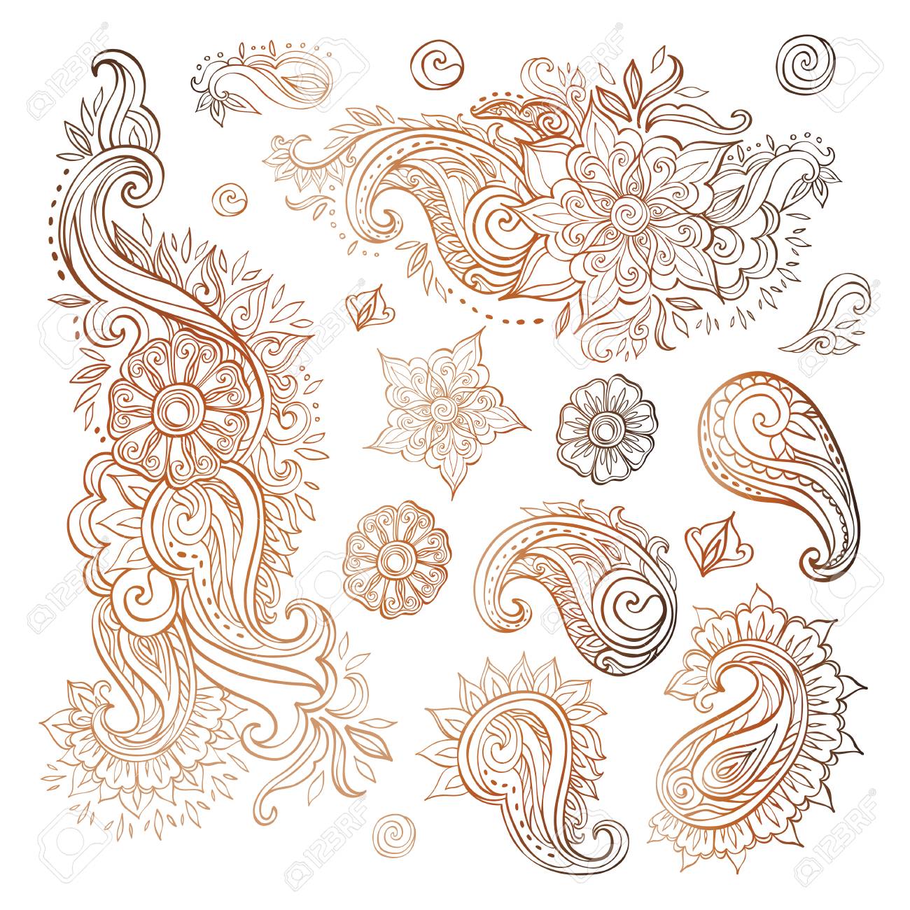 Floral Paisley Elements Set. Henna Tattoo. Traditional Elements For  Ornament Or Fabric Design In Vintage Persian, Indian, Boho Styles. Hand  Drawn Vector Illustration Royalty Free SVG, Cliparts, Vectors, and Stock  Illustration. Image, image size:1300x1300