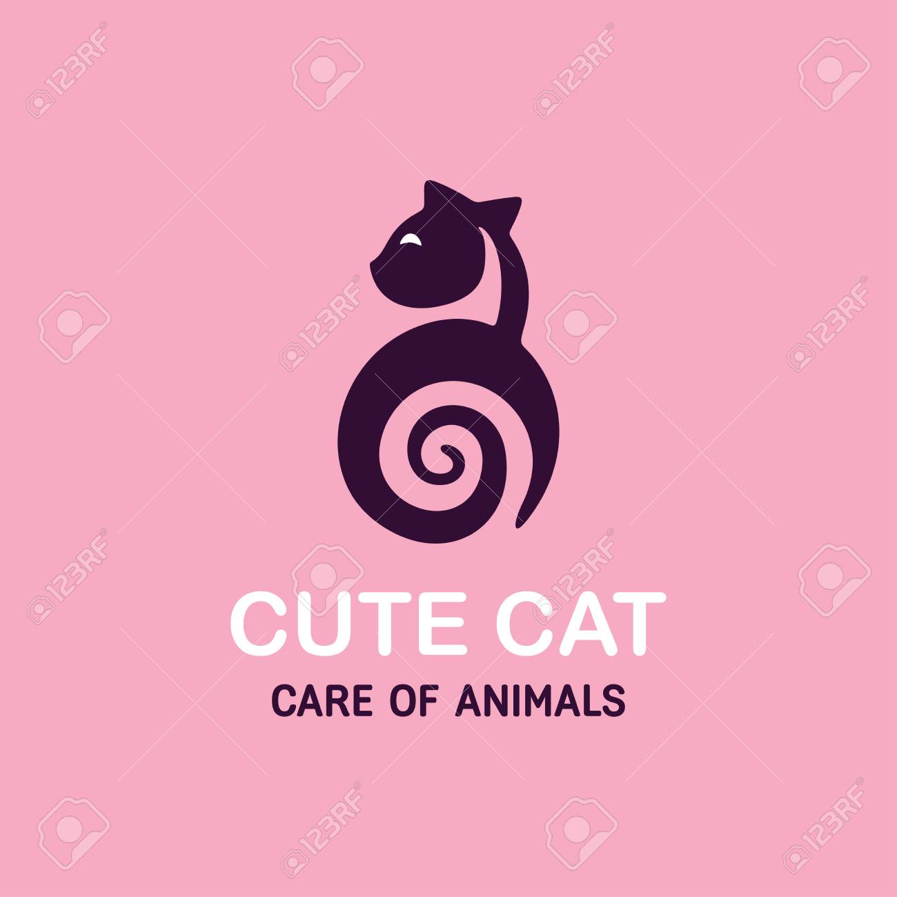 ピンクの背景の猫エンブレム デザインのモダンなイラスト のイラスト素材 ベクタ Image
