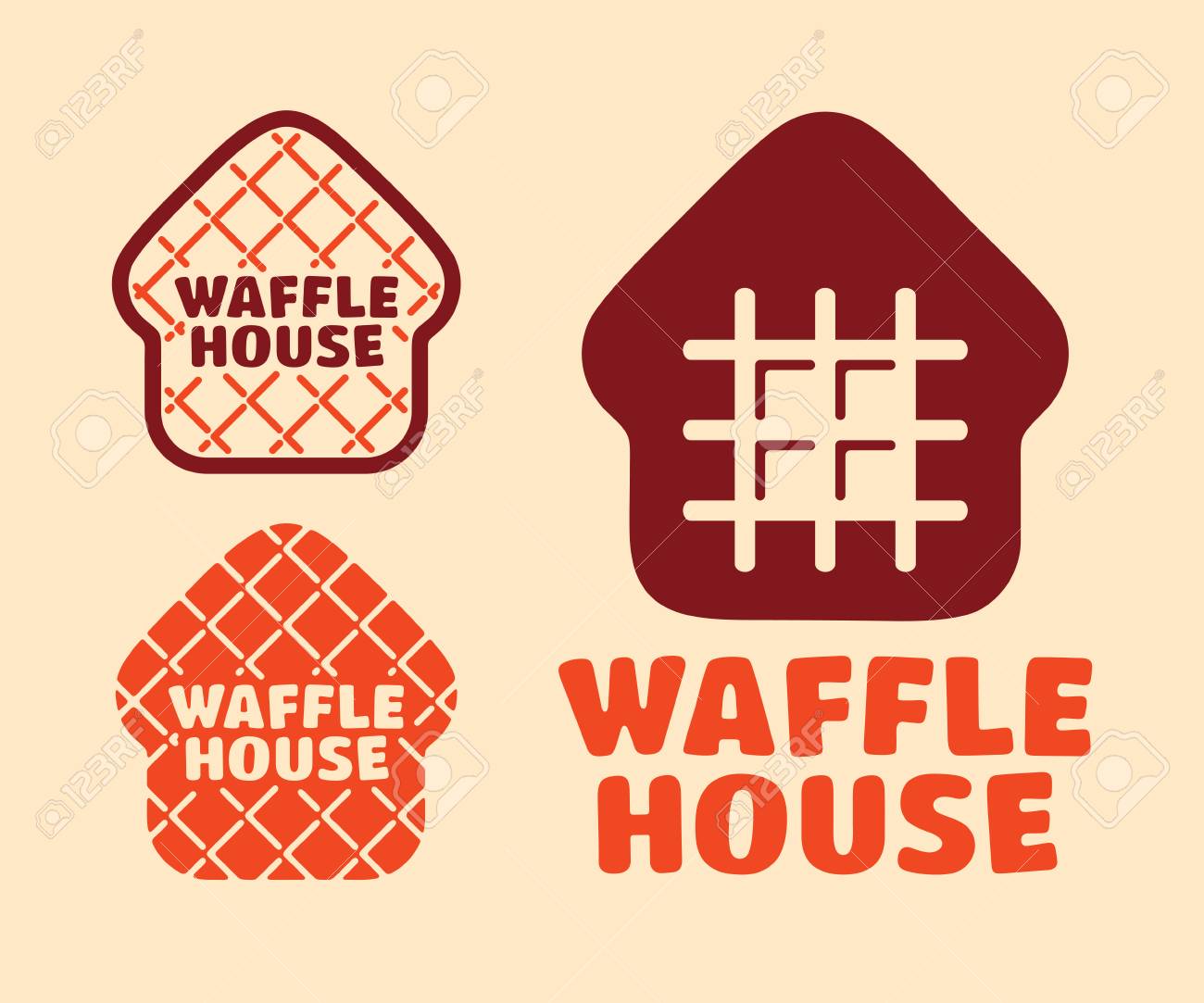 Modern Professional Vector Set Logo Waffle House In Orange Theme