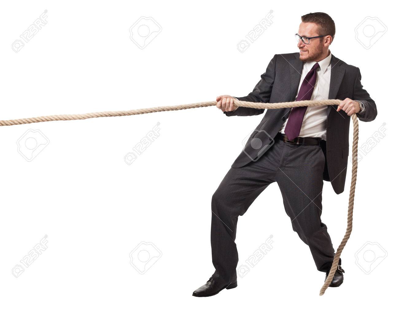man pull rope isolated on white background stock photo picture and