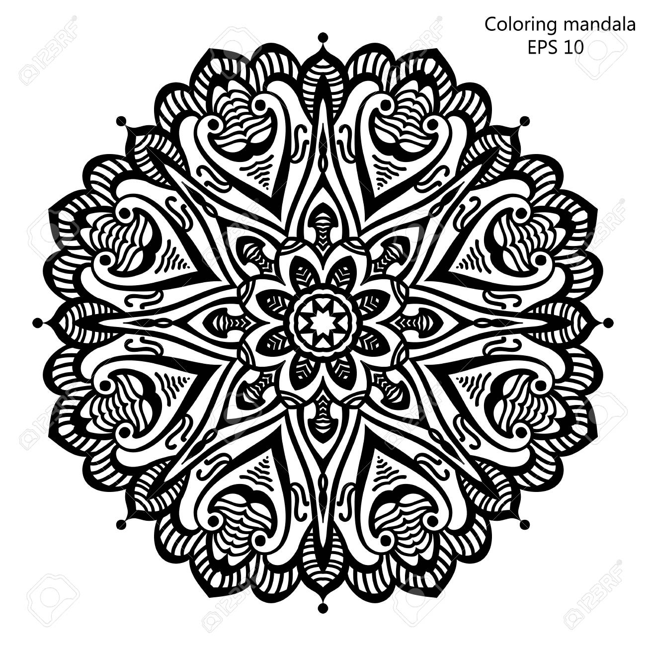 Vector Illustration Coloring Book For Adult And Older Children Page With Mandala Made Of Decorative Vintage