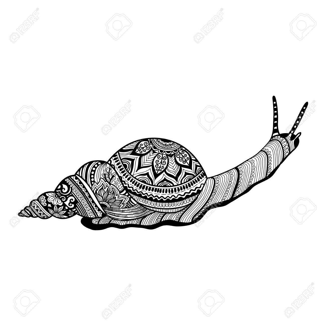 手描き落書き概要カタツムリ イラストは 抽象的な装飾品で飾られました Mobochrome カタツムリ図面を抽象化します のイラスト素材 ベクタ Image 63669672
