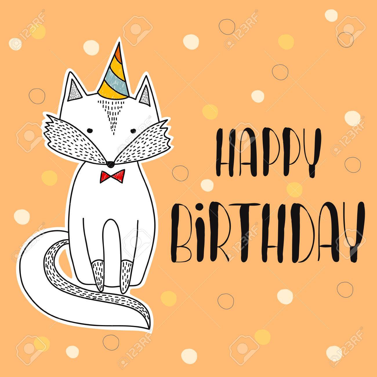 happy birthday poster hand drawn cute little fox childrens free happy birthday posters