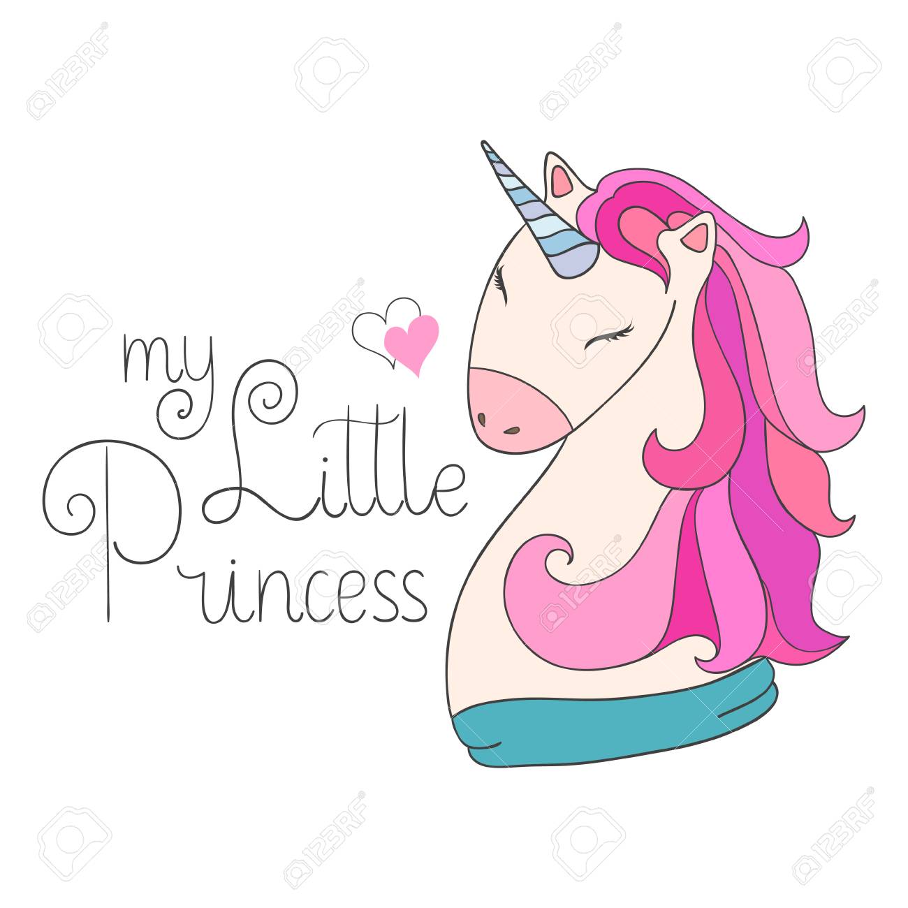 Magique Bebe Mignon Licorne Ma Petite Affiche De Citation De Princesse Carte De Voeux Illustration Vectorielle Avec Contour Pour Les Enfants Imprimer Des Vetements Textile Et Affiche Clip Art Libres De Droits