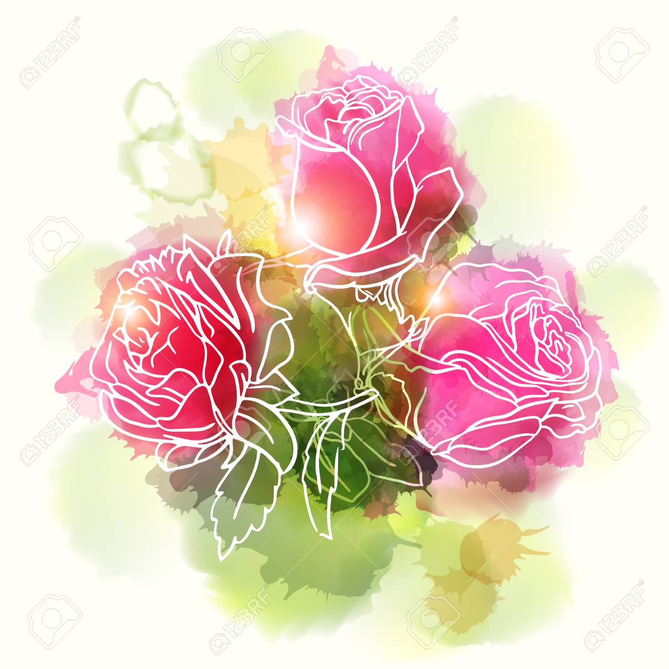 Background With Red Watercolor Roses Vector Illustration The