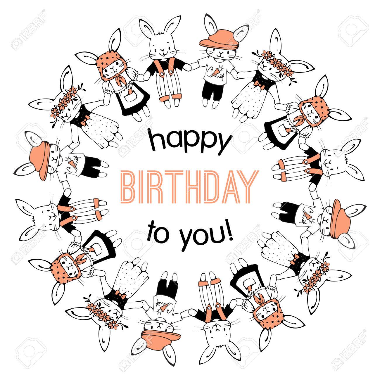 グリーティング カード 誕生日おめでとう 面白い漫画の塊 手描きのイラスト のイラスト素材 ベクタ Image