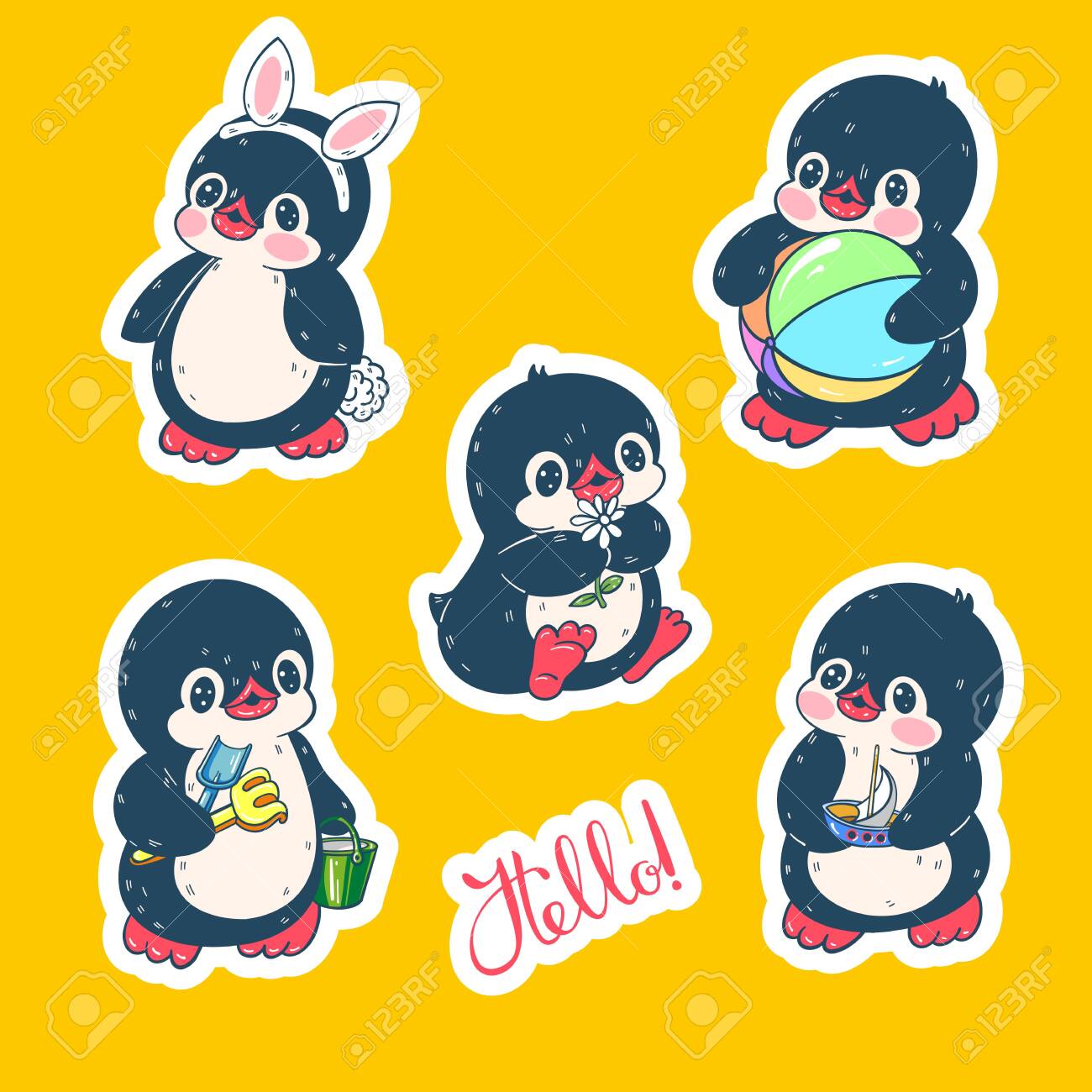 Vettoriale Summer Illustration Set Of Stickers With Cute Penguins Vector Image Vettoriale Summer Illustration Set Of Stickers With Cute Penguins Vector Image