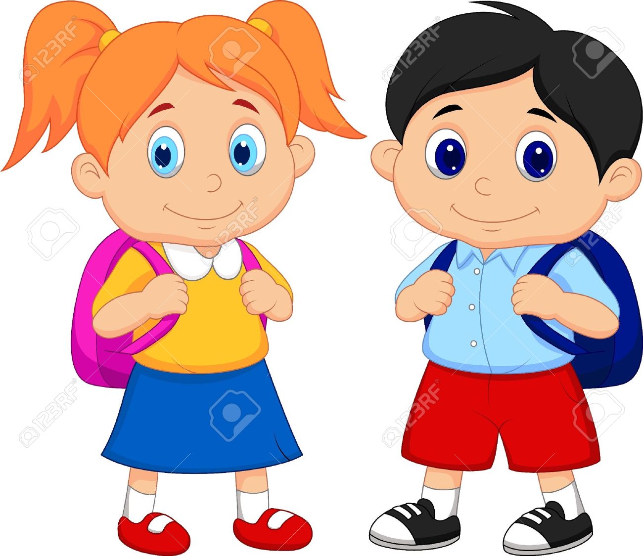 Boy And Girl Packing Schoolbags Illustration Royalty Free SVG