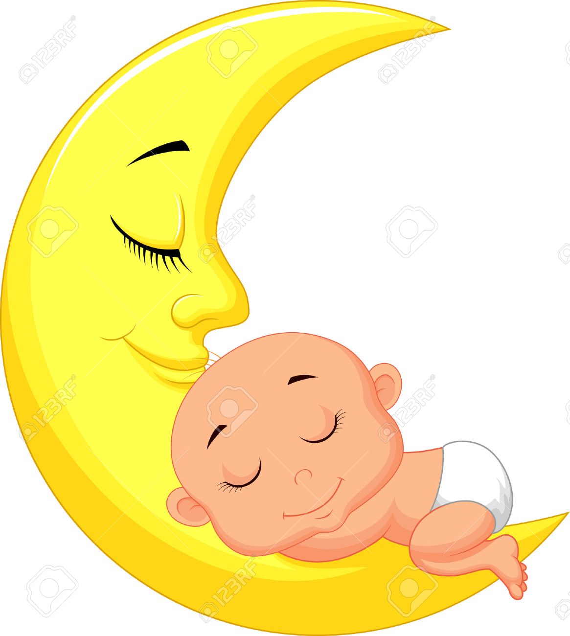 Sommeil De Bande Dessinee Mignonne De Bebe Sur La Lune Clip Art Libres De Droits Vecteurs Et Illustration Image