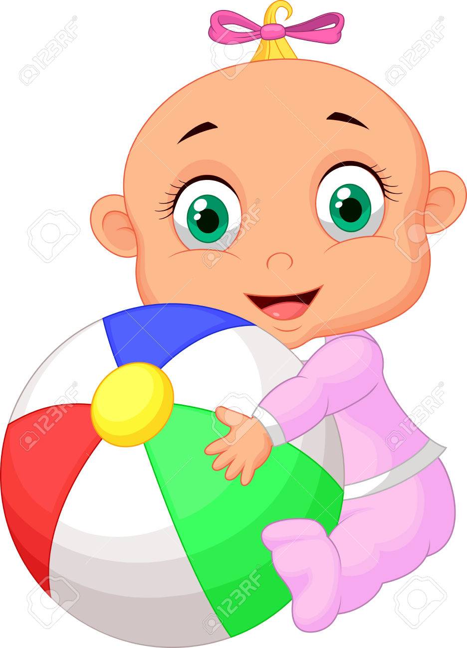 カラフルなボールを保持している赤ちゃんの少女漫画 のイラスト素材 ベクタ Image