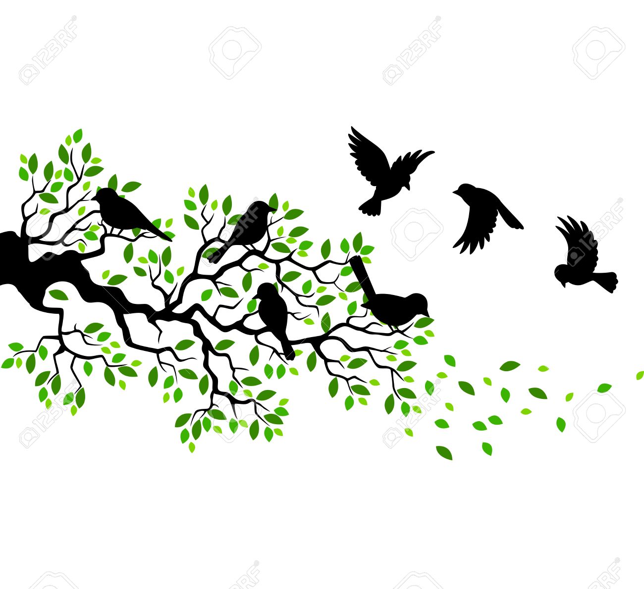 ブルーバード シルエットと漫画木の枝のイラスト素材 ベクタ Image