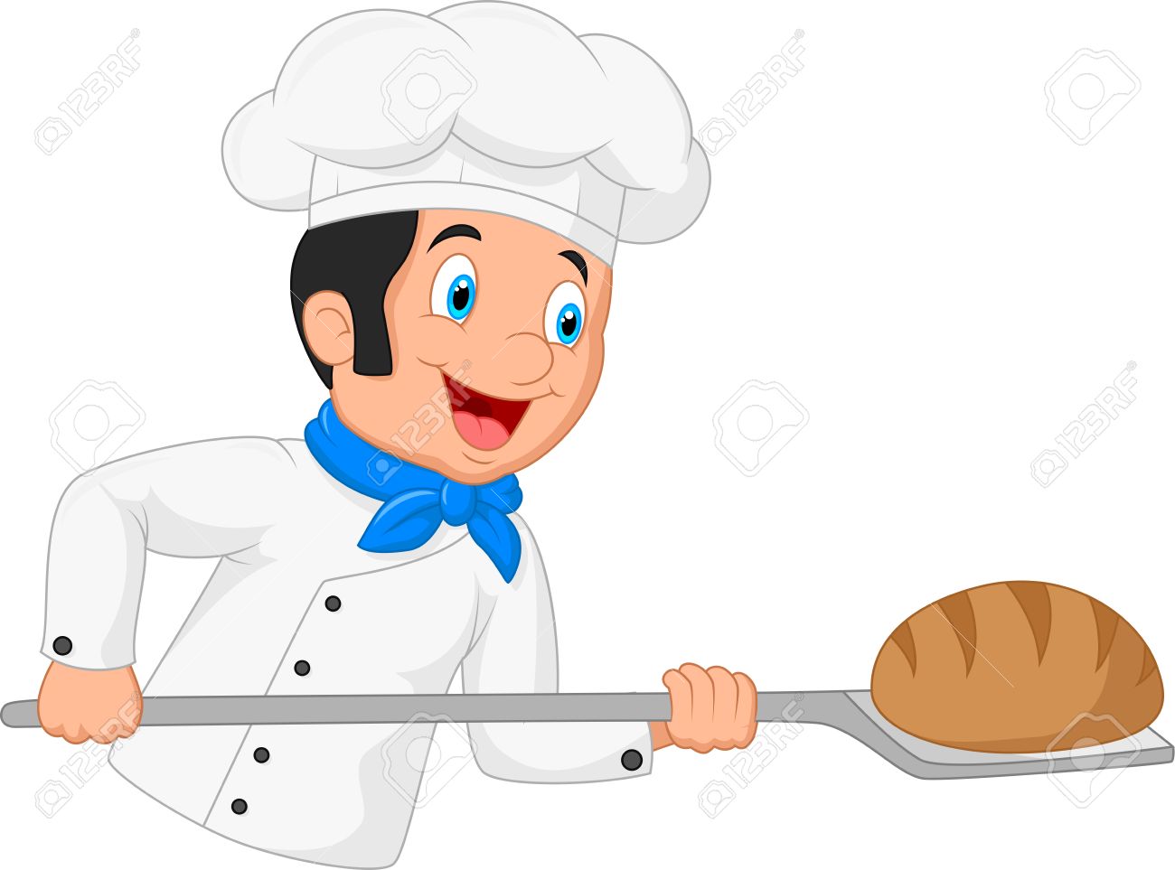 Boulanger De Bande Dessinee Tenant Boulangerie Outil De Pelage Avec Du Pain Banque D Images Et Photos Libres De Droits Image