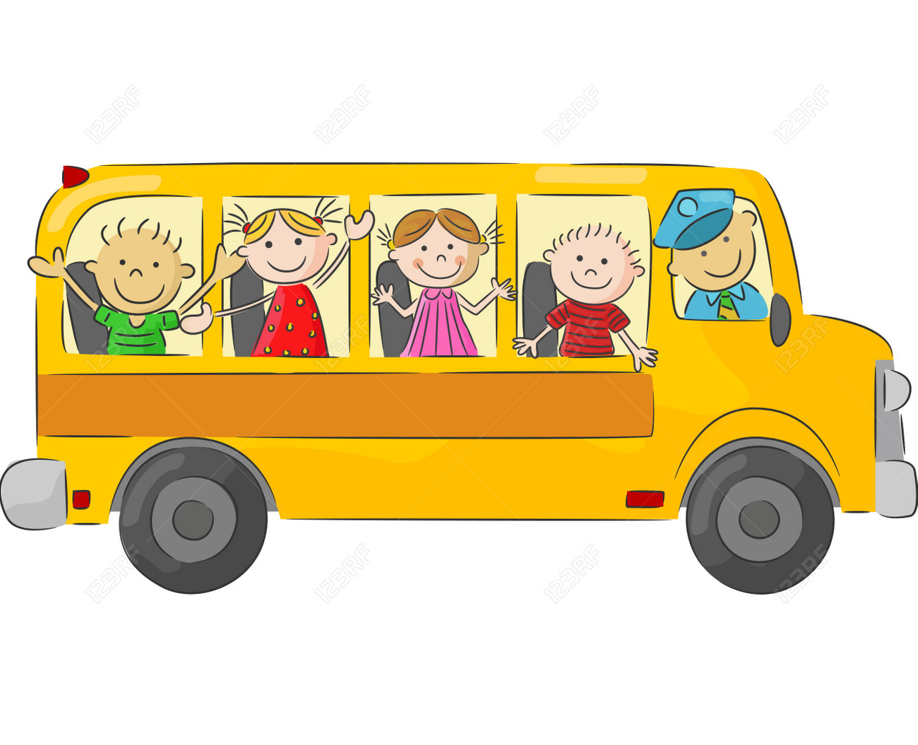cartoon little kid in the yellow bus royalty free cliparts vectors