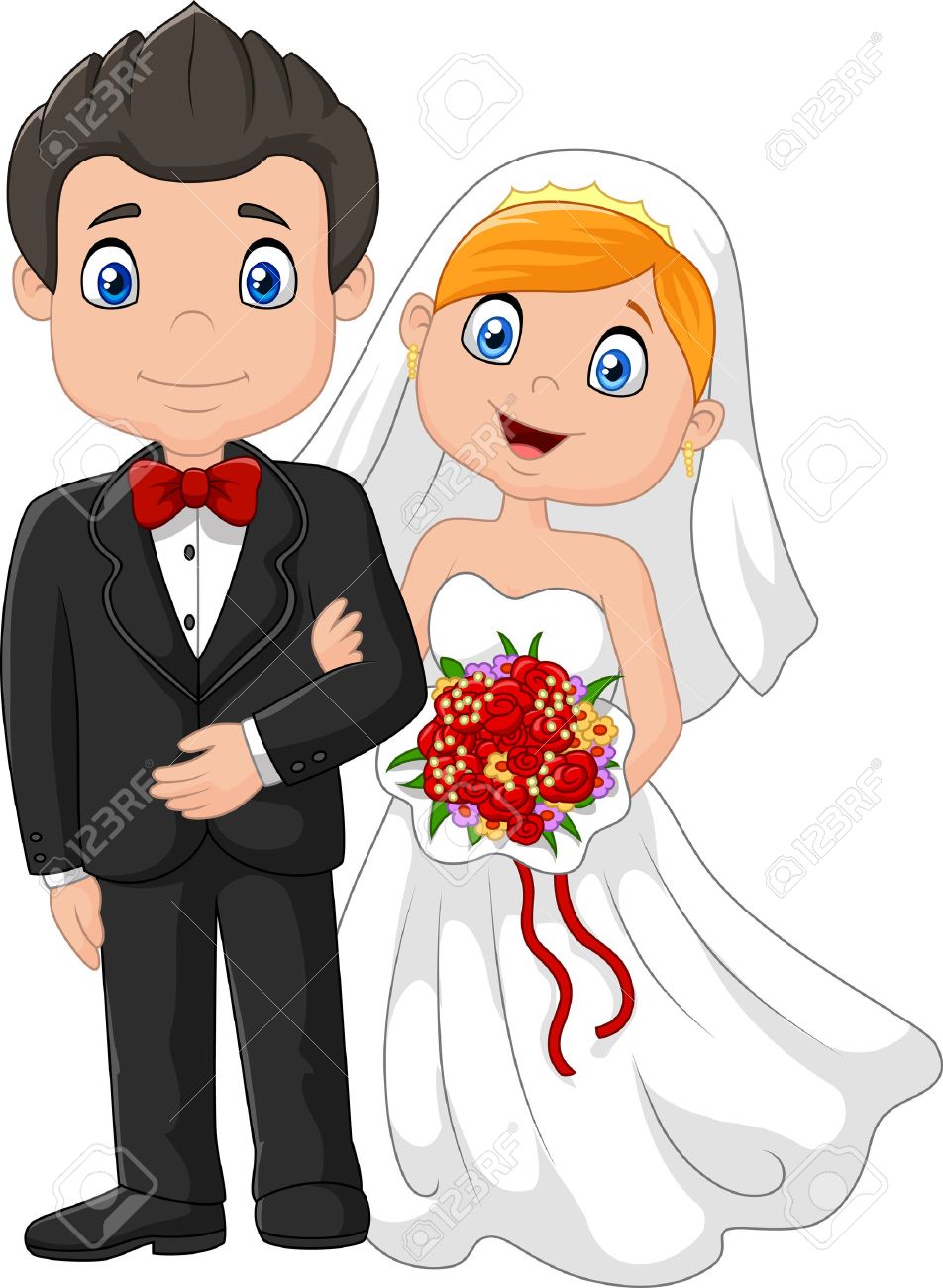 Happy Wedding Ceremony Bride And Groom Vector Illustration