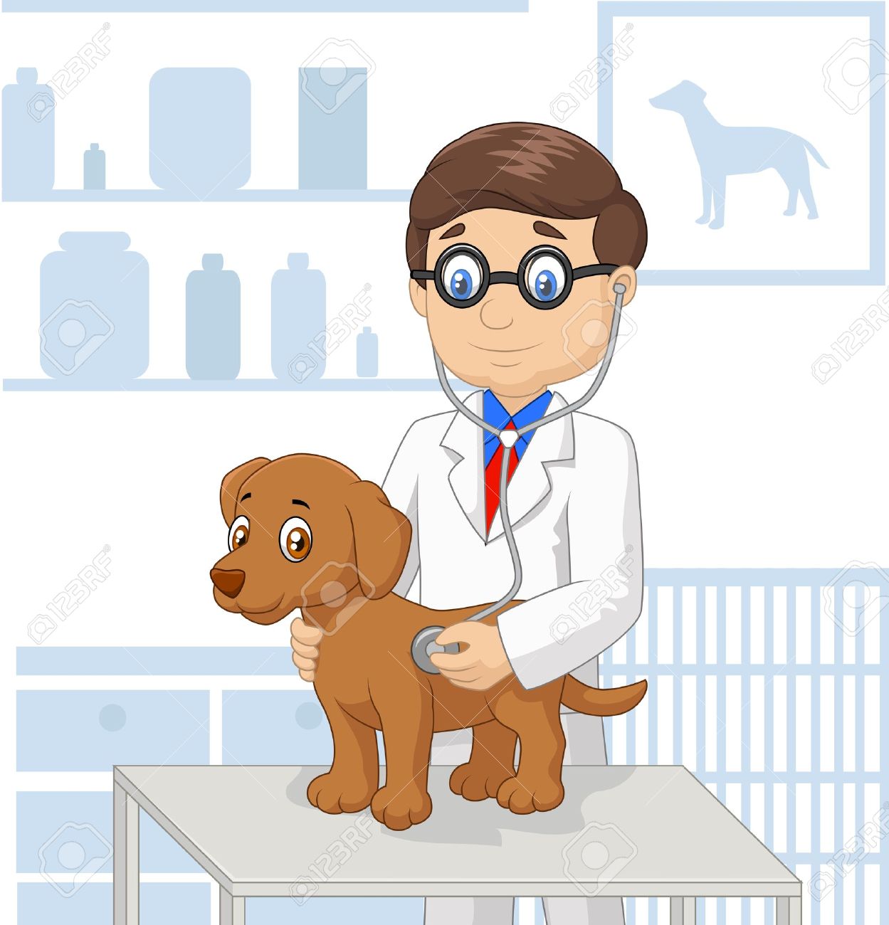 cartoon veterinary examining dog