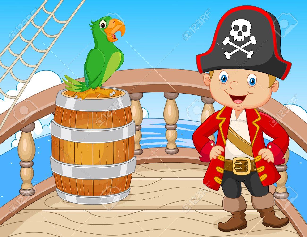 Vector Illustration Of Cartoon Pirate On The Ship With Green Parrot In The  Sea Royalty Free SVG, Cliparts, Vectors, and Stock Illustration. Image  45596742., image size:1300x1006