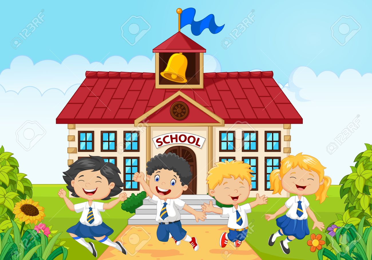 Illustration Of Happy School Kids In Front Of School Building Royalty Free  SVG, Cliparts, Vectors, and Stock Illustration. Image 45971260.