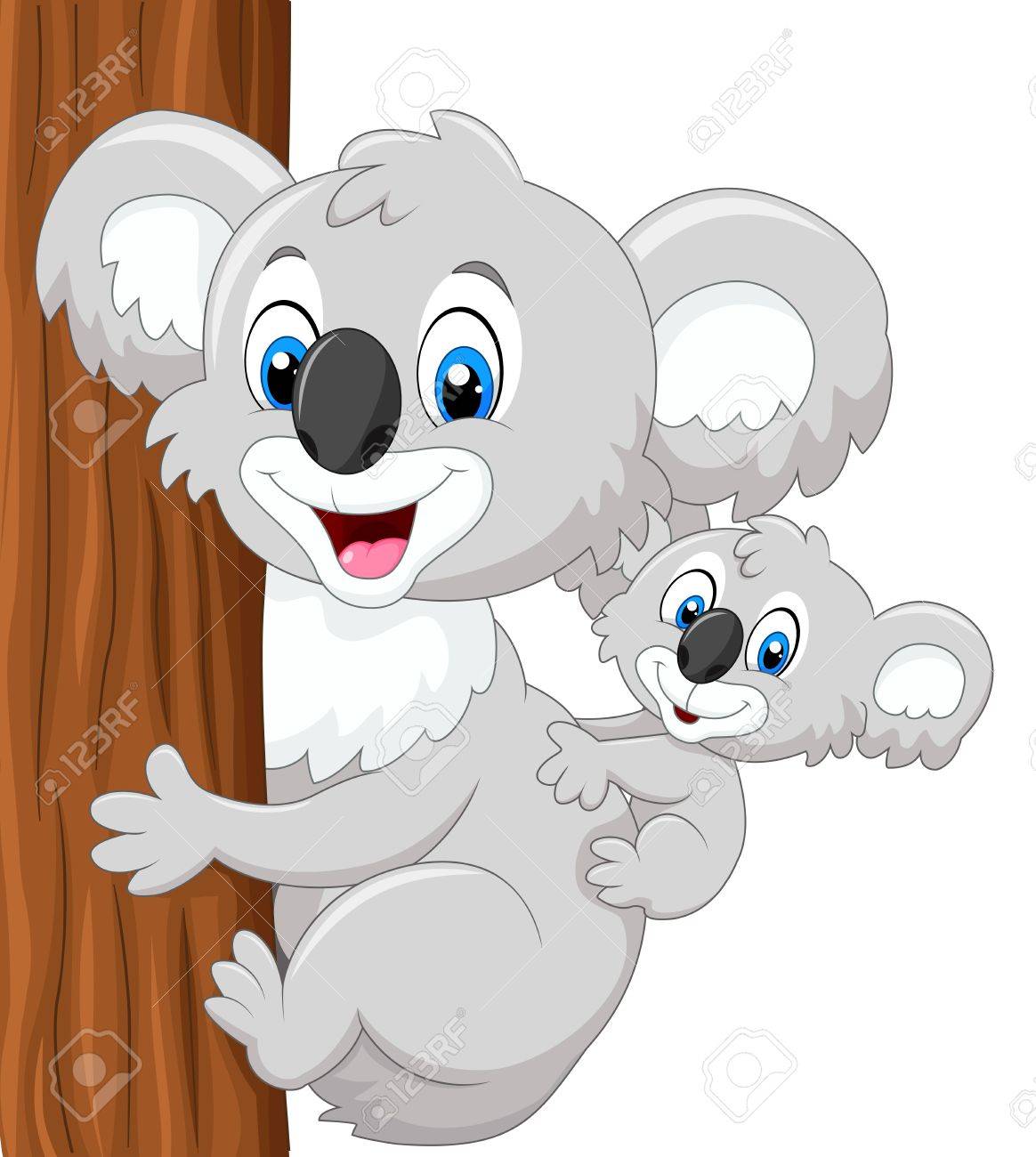 Vector Illustration De Koala Cartoon Bebe Sur Le Dos Tenant L Arbre De La Mere Clip Art Libres De Droits Vecteurs Et Illustration Image