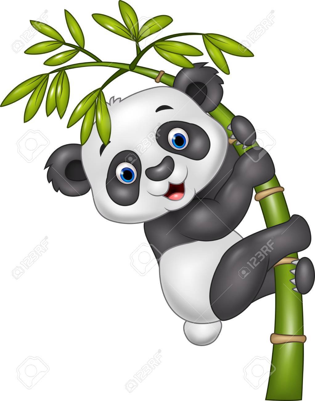 Vector Illustration Of Cute Funny Baby Panda Hanging On The Bamboo Tree  Royalty Free SVG, Cliparts, Vectors, and Stock Illustration. Image 49020224., image size:1022x1300