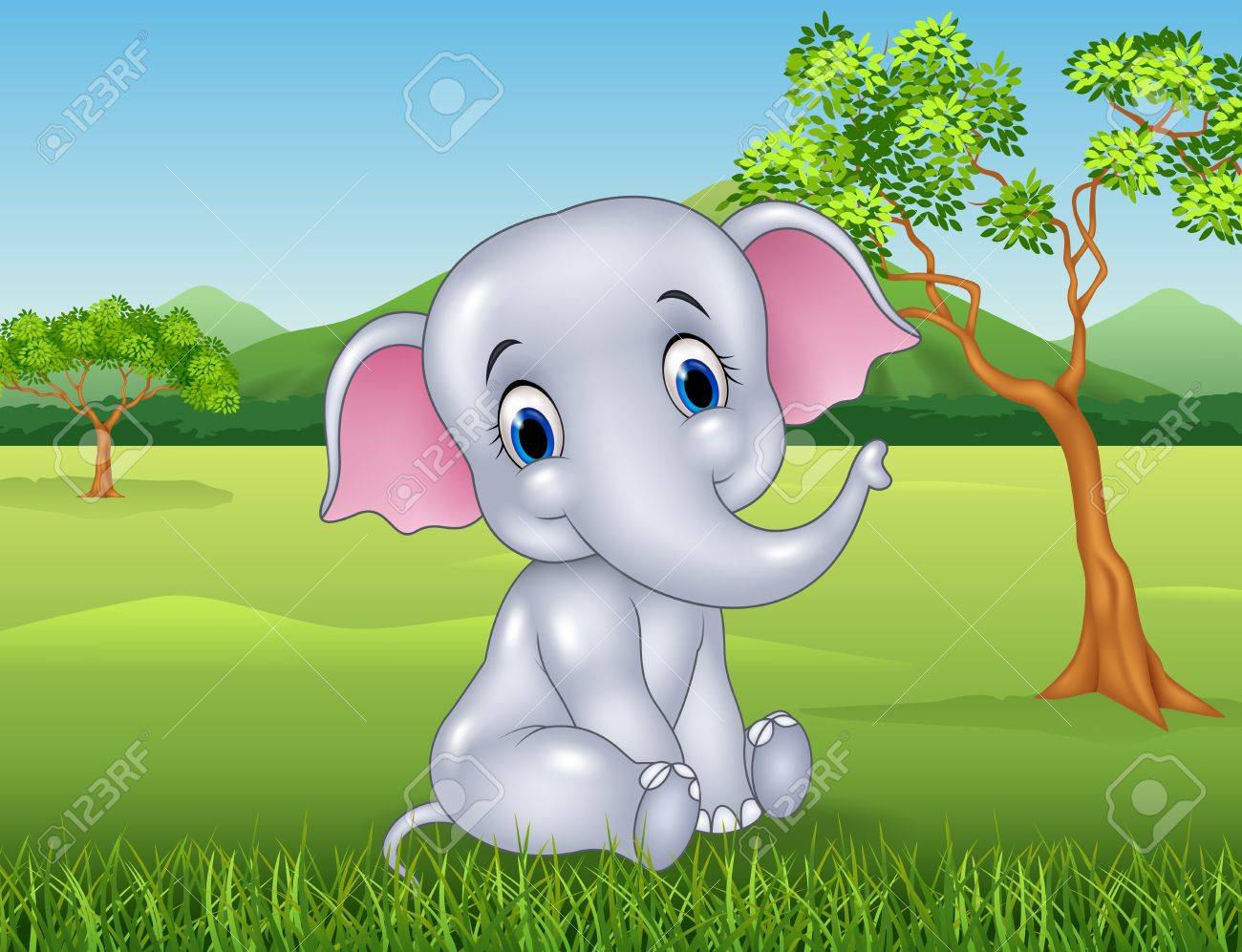 Vector Illustration Of Cartoon Funny Baby Elephant In The Jungle Royalty  Free SVG, Cliparts, Vectors, and Stock Illustration. Image 53334767., image size:1300x997