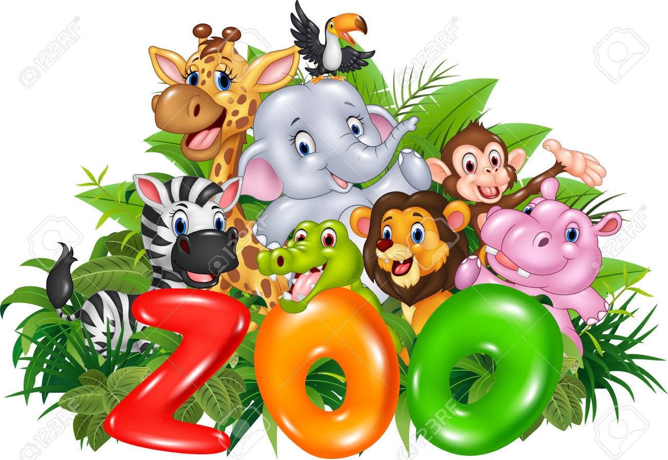 Vector Illustration Of Word Zoo With Cartoon Wild Animal Royalty Free SVG,  Cliparts, Vectors, and Stock Illustration. Image 61785560., image size:1300x896