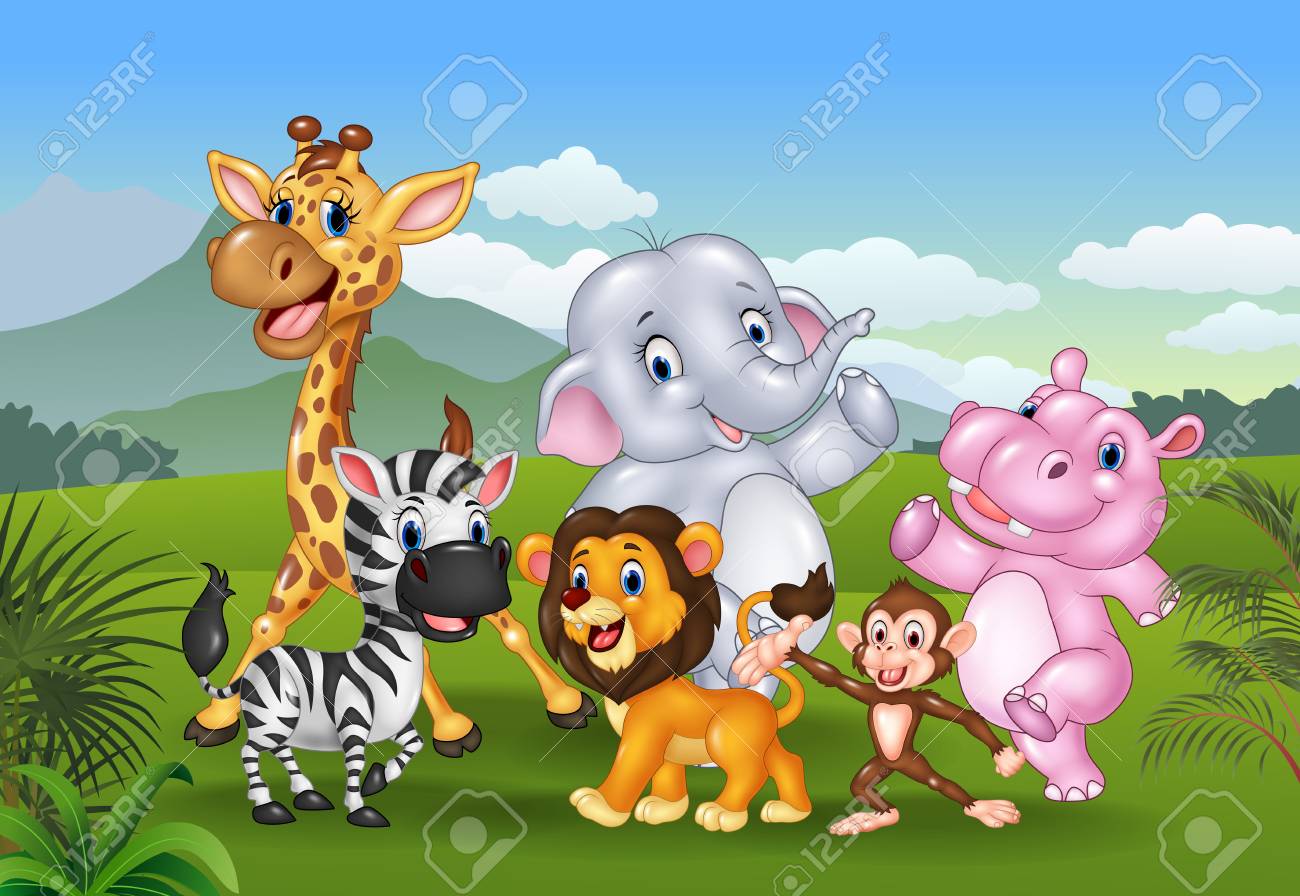 漫画 ジャングルの中で野生動物のイラストのイラスト素材 ベクタ Image