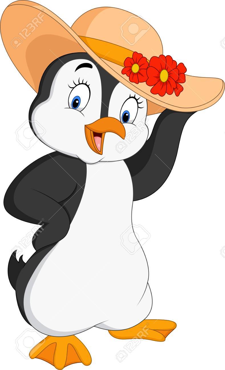 cartoon penguin wearing summer straw royalty free cliparts vectors