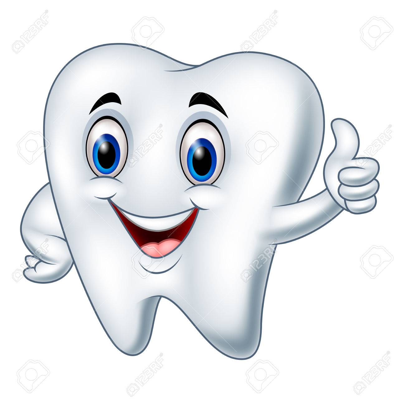 vector illustration of cartoon tooth giving thumbs up royalty free