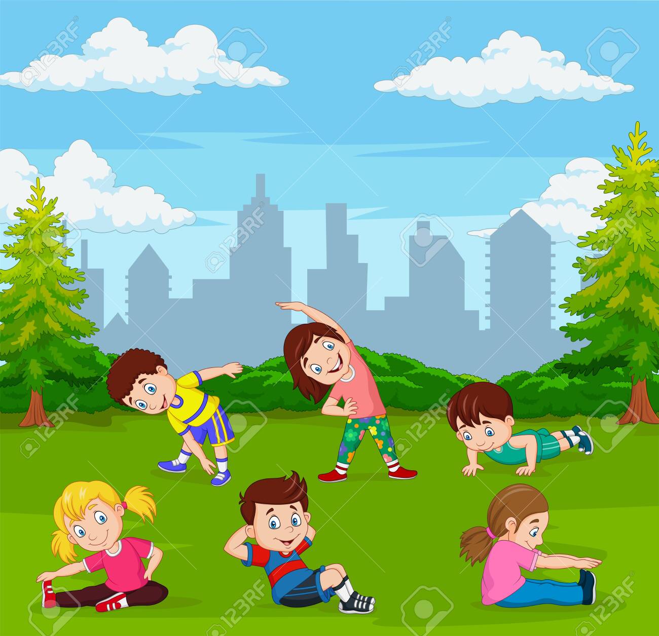 Vector Illustration Of Cartoon Kids Doing Yoga In Green City Park Royalty Free SVG, Cliparts, Vectors, And Stock Illustration. Image 138720080. Vector Illustration Of Cartoon Kids Doing Yoga In Green City Park Royalty Free SVG, Cliparts, Vectors, And Stock Illustration. Image 138720080.