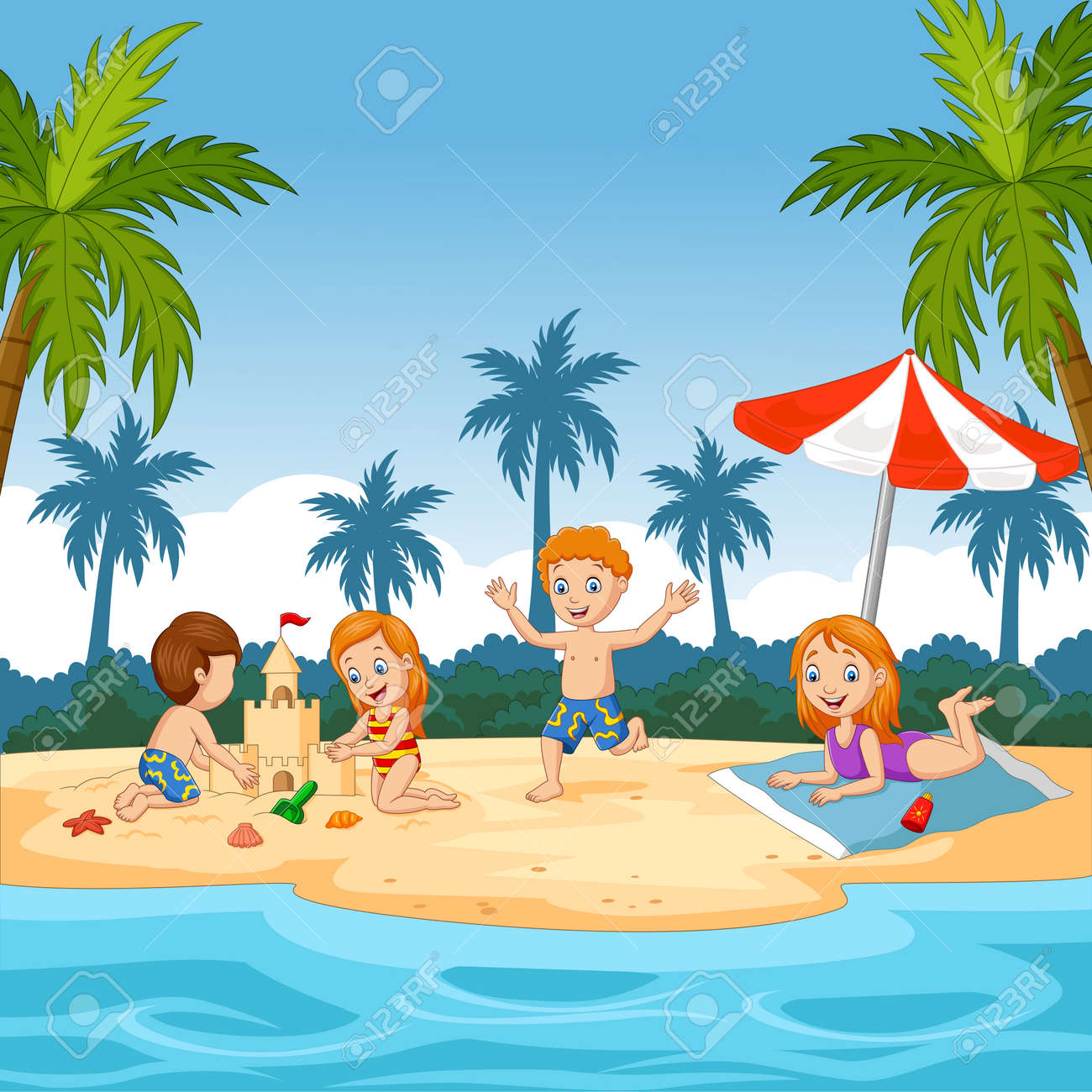 Disegni di vacanze al mare da colorare per bambini - Pagine Vacanze al mare  da Colorare, image size:1300x1300