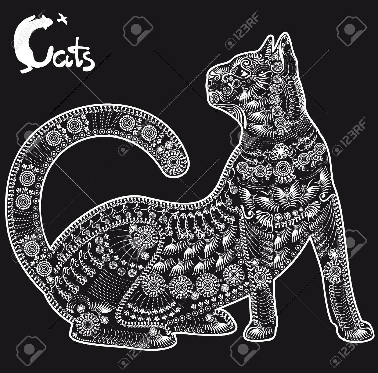 Chat Noir Et Blanc Motif Decoratif Pour Un Tatouage Ou Au Pochoir Clip Art Libres De Droits Vecteurs Et Illustration Image 3649