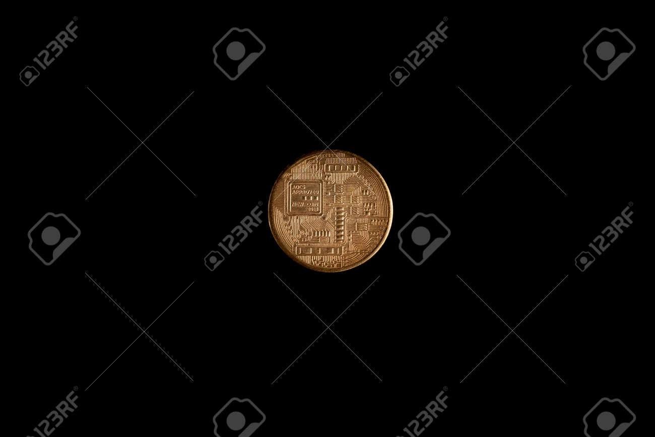Bitcoin coin on a black background, stock photo. - 140179574 Bitcoin coin on a black background, stock photo. - 140179574
