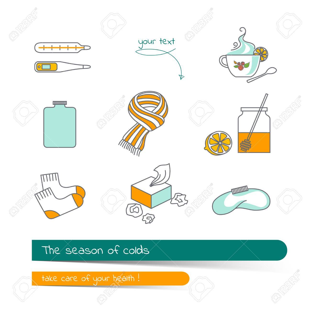 Flat Line Icon Set On The Subject Of Season Colds The Card On The Medical Theme