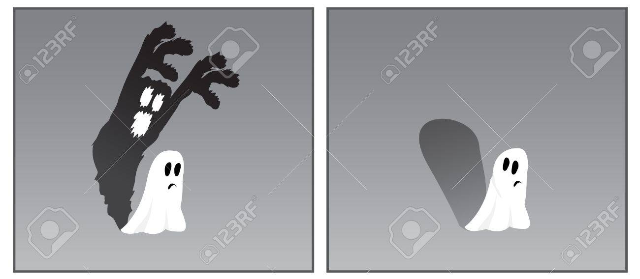 彼の邪悪な影に続いて怖いゴーストのイラスト素材 ベクタ Image