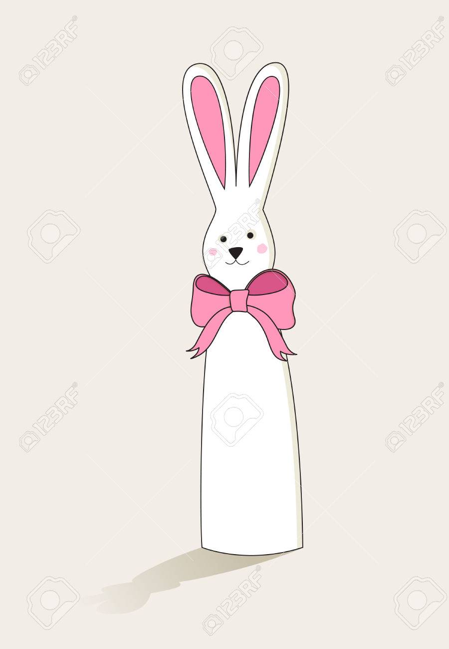 simple tall white easter bunny with a bow and pink ears royalty free