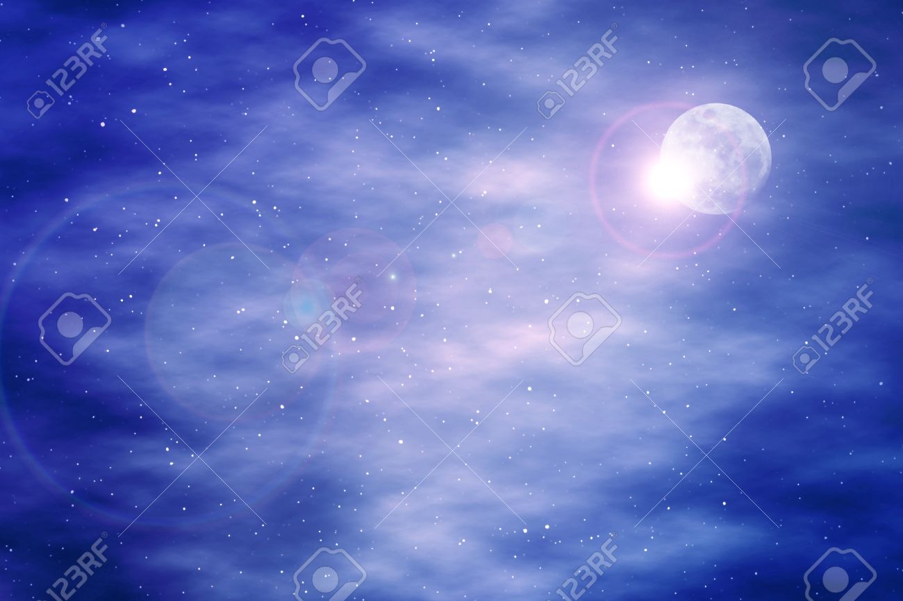 完全な星と月の空のカラフルな惑星の背景 ソーラー システム バナー 暗い雲銀河背景 惑星系イラスト グラデーション星降る夜 の写真素材 画像素材 Image