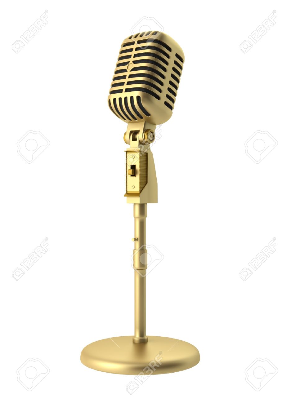 golden vintage microphone isolated on white background