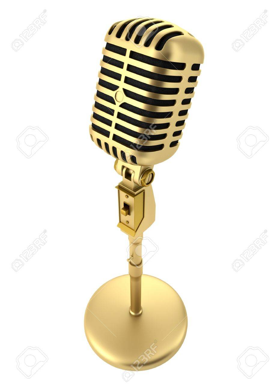 golden vintage microphone isolated on white background