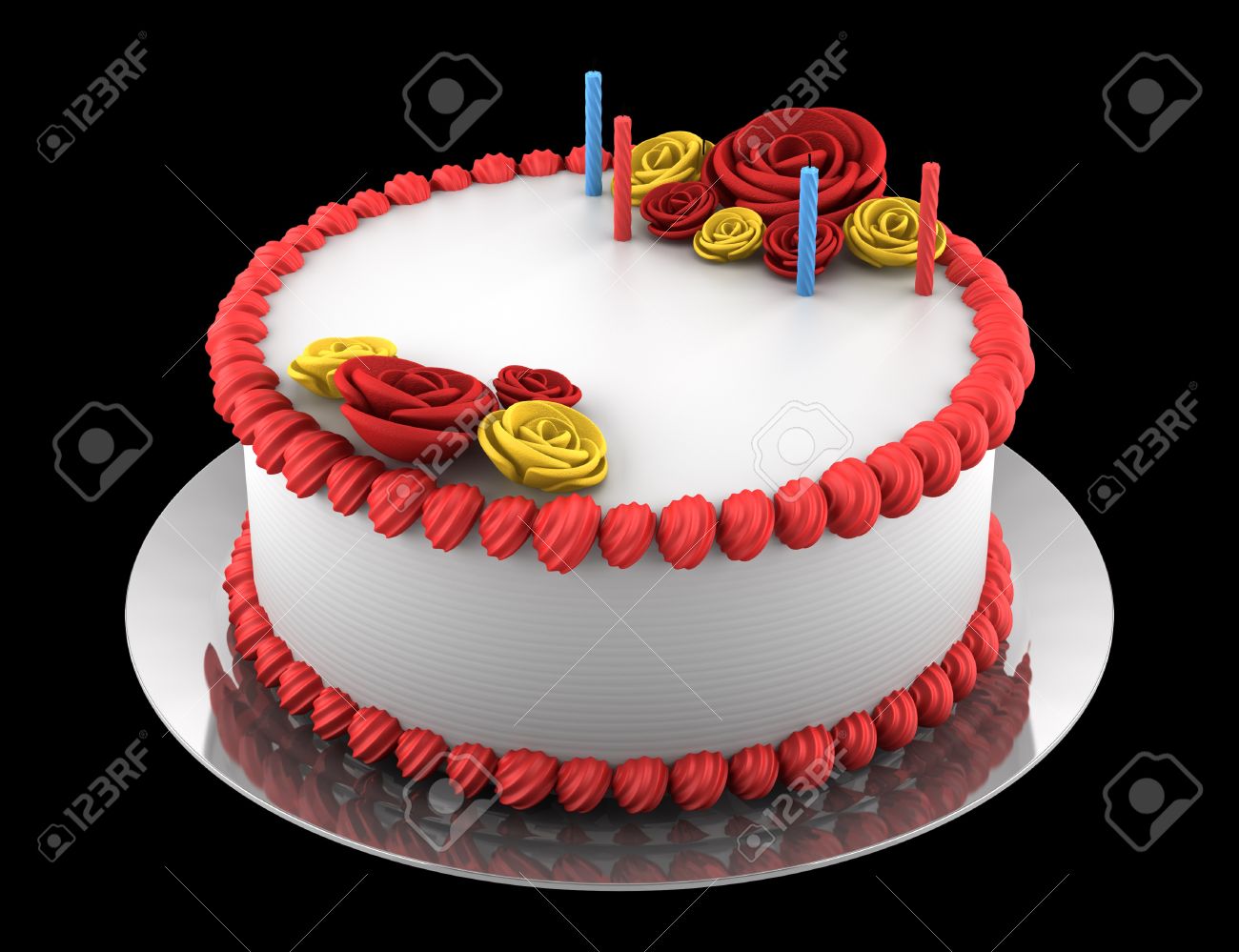 Round Birthday Cake With Candles Isolated On Black Background Stock Photo,  Picture And Royalty Free Image. Image 19717461.