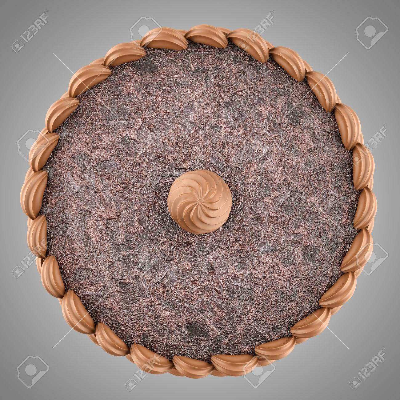 Vue De Dessus Du Rond Gateau Au Chocolat Avec La Creme Isole Sur Fond Gris Banque D Images Et Photos Libres De Droits Image