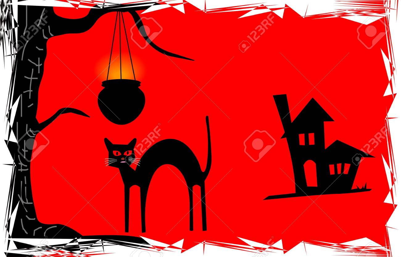 Abbildung Einer Katze Und Damonischen Haus Lizenzfreie Fotos