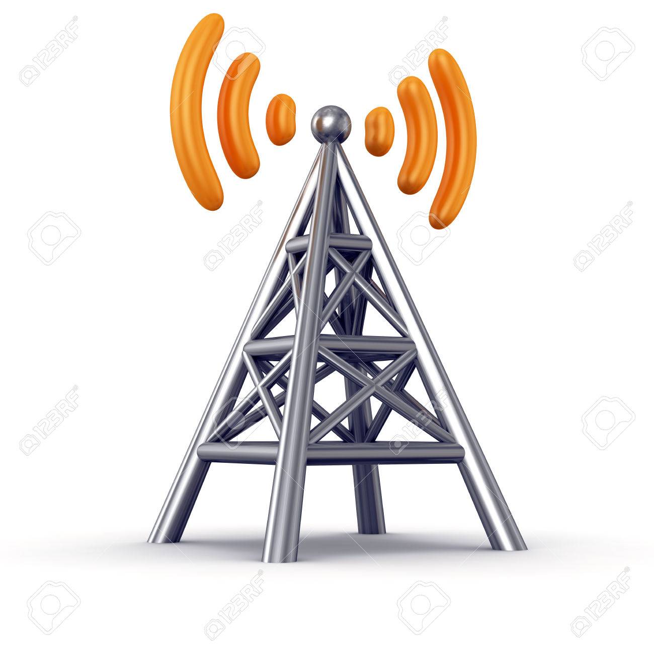 オレンジ電波の白い背景で隔離の金属のアンテナのシンボル の写真素材 画像素材 Image