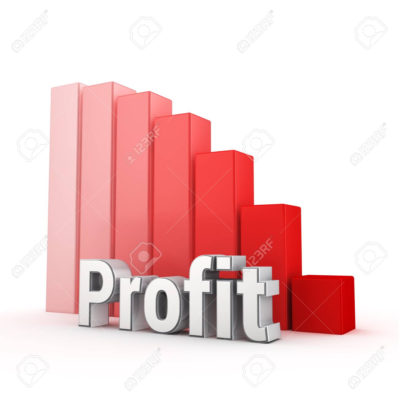 利益は着実に減少しています 赤の右下がりのグラフに対して単語の利益 3 D イラスト画 の写真素材 画像素材 Image