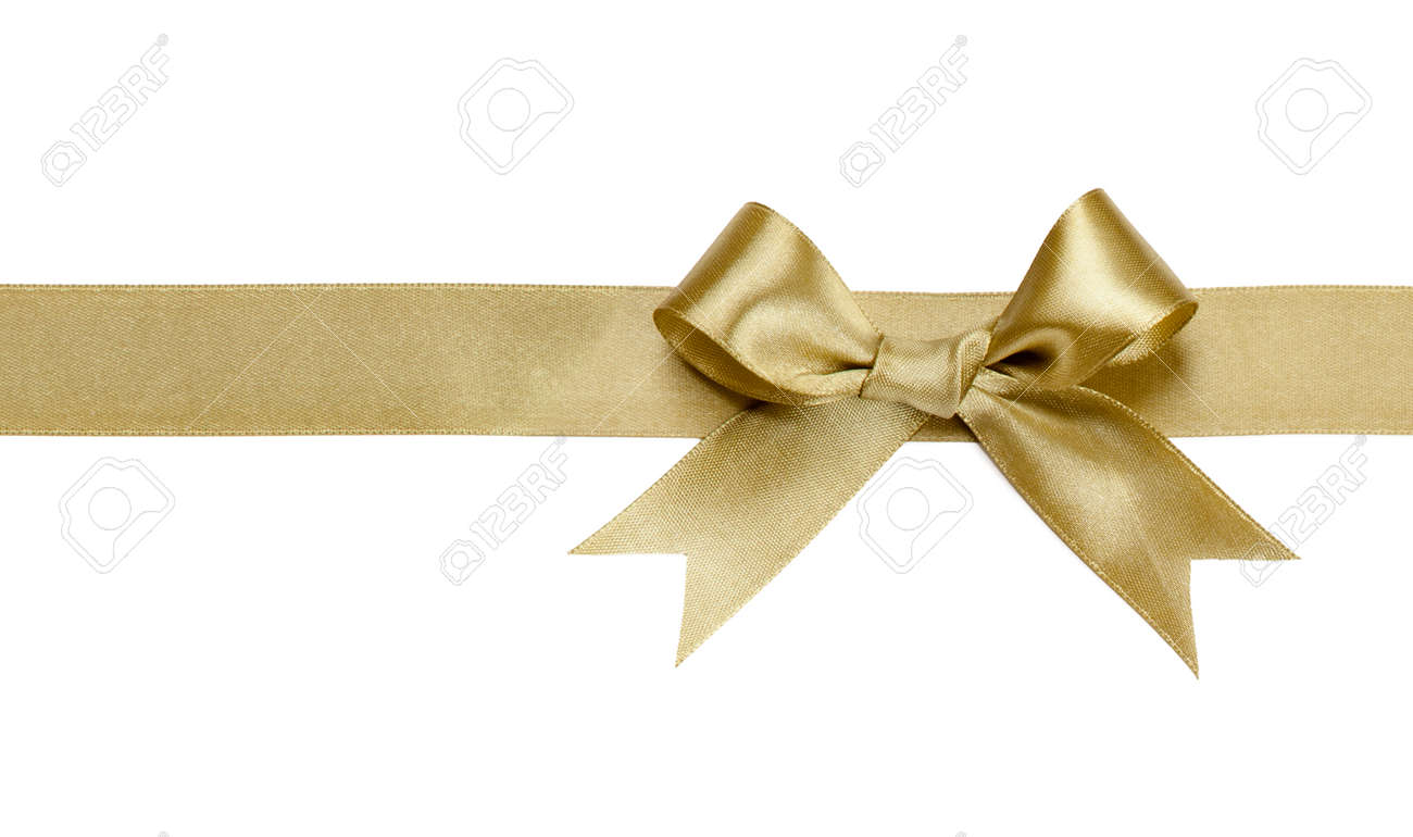gold ribbon with bow isolated on white background stock photo