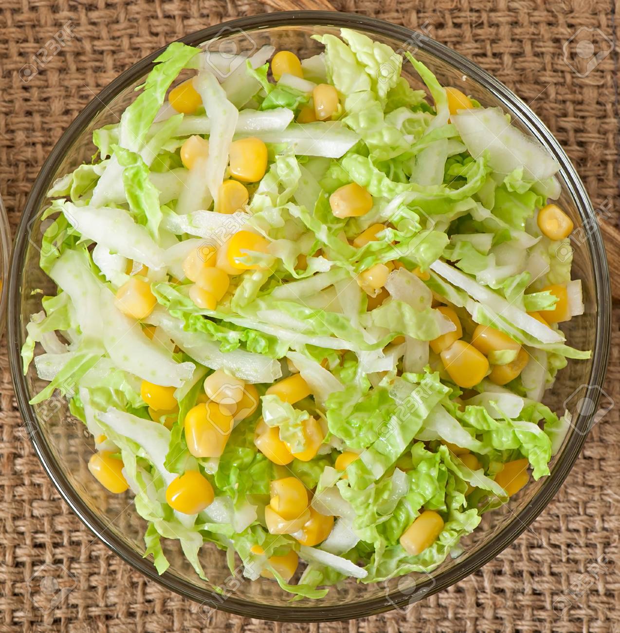 Chinese Cabbage Salad With Sweet Corn In A Glass Bowl Stock Photo Picture And Royalty Free Image Image 34300047