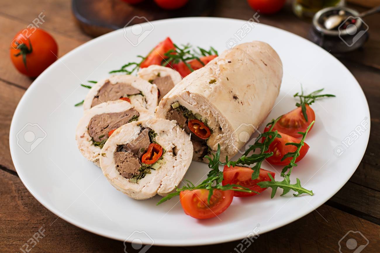 Diät gebackenes Huhn mit Pilzen